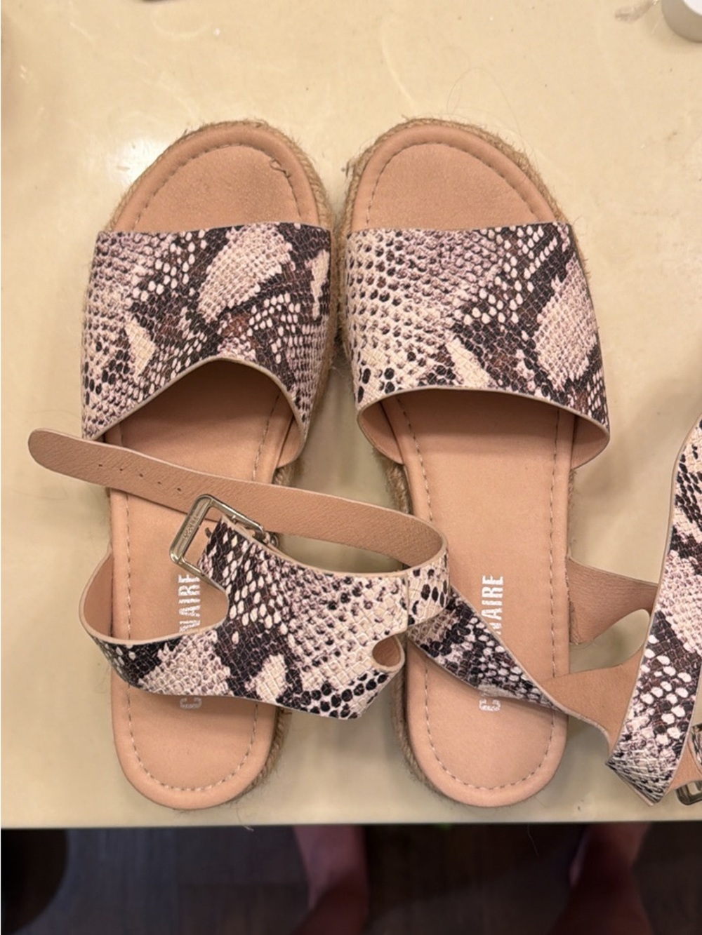 Neutral Snake Print Espadrille Sandals - Unknown Brand